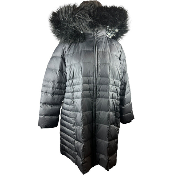 Talbots Faux Fur Hooded Down Puffer Coat Black Full Zip Plus Size 3XP 3X Petite - Picture 4 of 14
